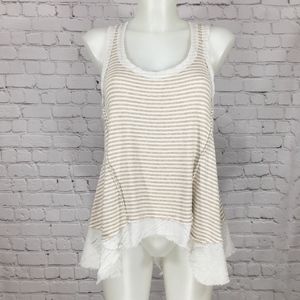 Vintage Havana Striped Racerback Lace Raw Edge Top